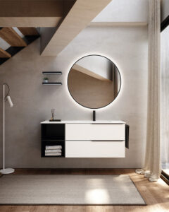 bathroom vanity Mio 48in 2DR Matt White + Side Unite Black